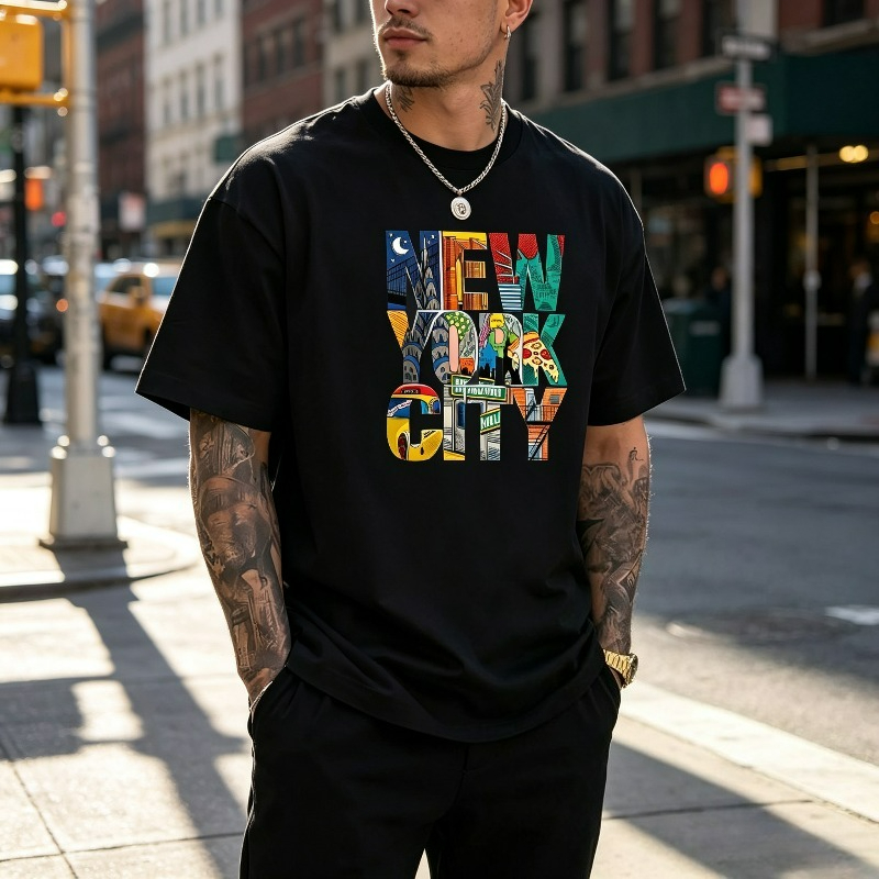 뉴욕시 그래픽 티셔츠 남성용 컬러풀 NYC 스트리트 프 - Street Fashion Nyc 리뷰 및 가격