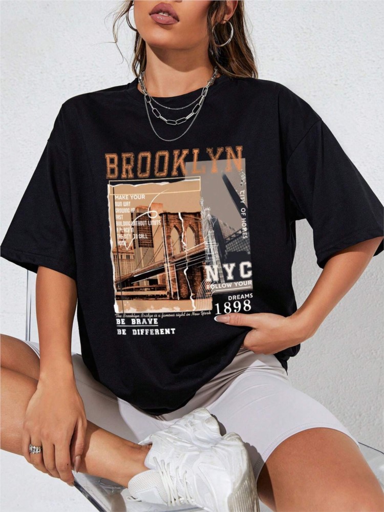 봄 여성 코튼 티셔츠 편지 브루클린 NYC 1898 그 - Street Fashion Nyc 리뷰 및 가격