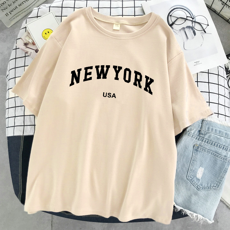 뉴욕 미국 도시 편지 그래픽 Tshirt 여성 코튼 스 - Street Fashion Usa 리뷰 및 가격