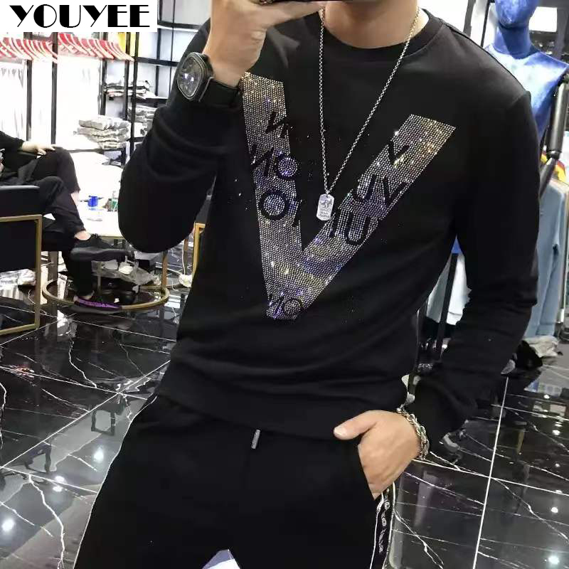 남성 후드 품질 V 자형 패턴 라인 석 풀오버 새로운  - Street Fashion Elements 리뷰 및 가격