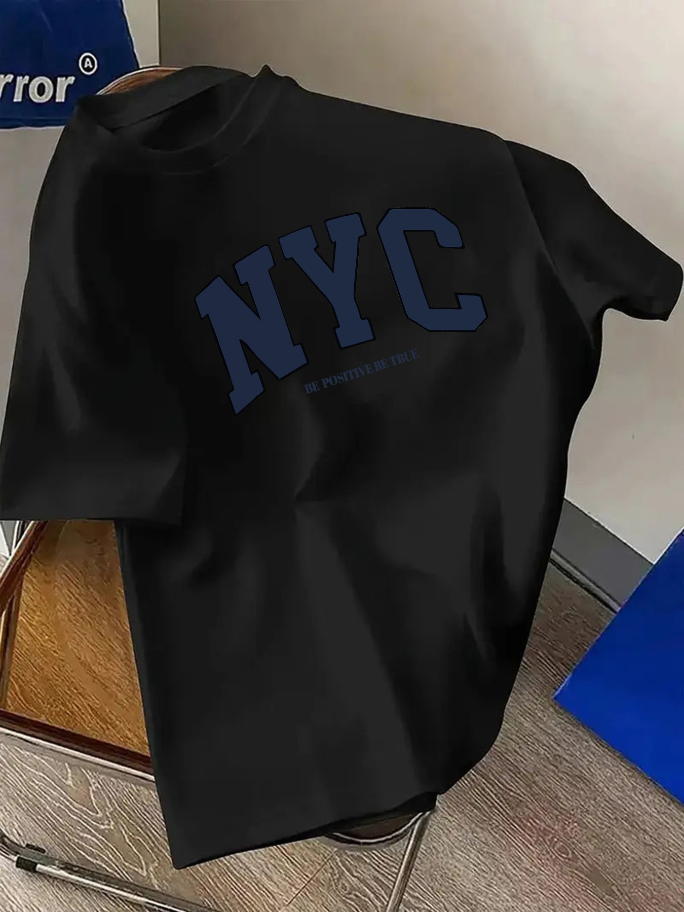 NYC 레터 프린트 라운드넥 반팔 티셔츠 심플하고 패셔 - Street Fashion Nyc 리뷰 및 가격